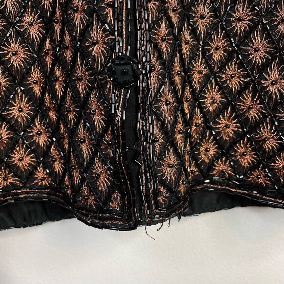 Vintage Adrianna Papell Evening Silk Beaded Embroidered Jacket Black Copper S - Picture 3 of 14